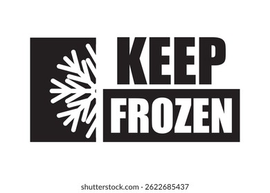 Mantenga el texto congelado. Símbolo izquierdo de copo de nieve. Vector negro. Etiqueta de advertencia congelada.