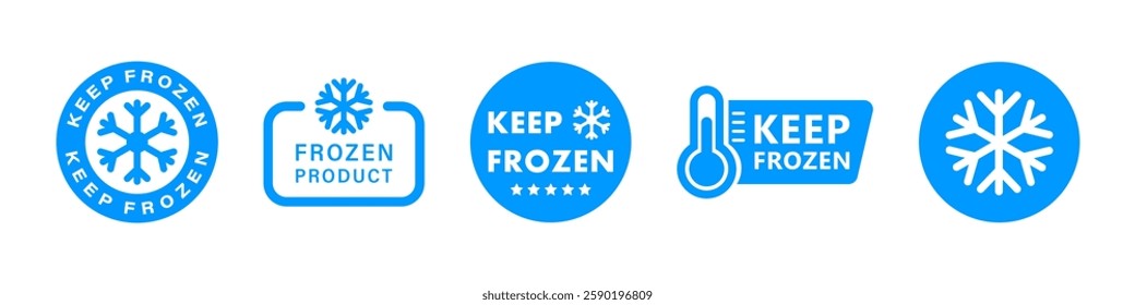 Keep Frozen - vector blue labels for refrigerated food. Stickers isolated on white. 