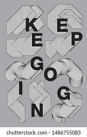 keep going, layered alphabet, words with phrases about cheer, vector illustration