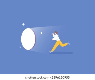 Keep going to win and success. Achieve a freedom. hopes, motivations, and goals. A businessman runs towards the glowing hole. flat illustration concept design. graphic elements. Vector