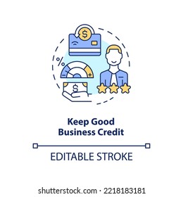 Keep Good Business Credit Concept Icon. Managing Small Business Finances Tip Abstract Idea Thin Line Illustration. Isolated Outline Drawing. Editable Stroke. Arial, Myriad Pro-Bold Fonts Used