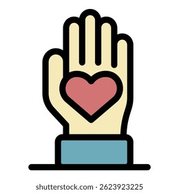 Keep hand love icon. Outline keep hand love vector icon color flat isolated