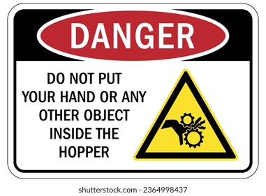 Keep hands clear warning sign and labels