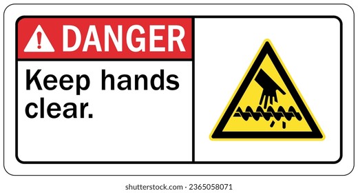 Keep hands clear warning sign and labels