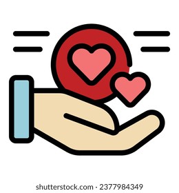 Mantener vector de contorno de icono cardíaco. Activista de socorro. Compartir el plano de color de la caridad social
