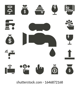 keep icon set. 17 filled keep icons. Included Fragile, Faucet, Money bag, Tap, Side up, Frozen icons