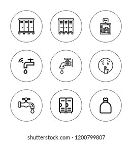 Keep icon set. collection of 9 outline keep icons with faucet, locker, lockers, sack icons. editable icons.