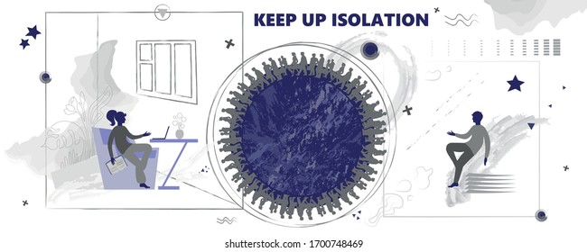 Keep up isolation and social distancing during quarantine, COVID-19, woman and man separated