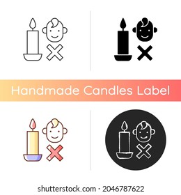 Keep kids away from candles manual label icon. Teach child about fire safety. Supervision under children. Linear black and RGB color styles. Isolated vector illustrations for product use instructions