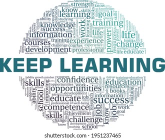 Keep learning vector illustration word cloud isolated on a white background.