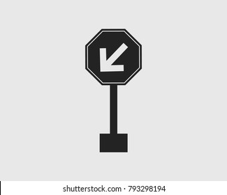 Keep left road arrow sign icon on gray background.