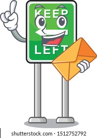 Keep left road sign with envelope mascot isolated cartoon