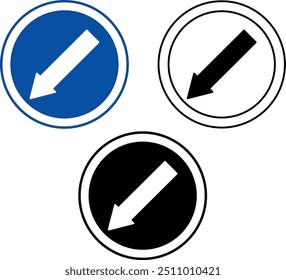 Mantenga las señales izquierdas. Señales de tráfico azules. Iconos blancos y negros del vector
