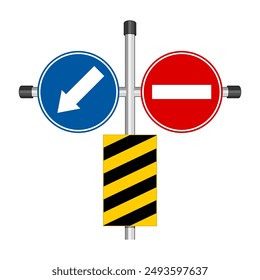 Keep Left Traffic Road Sign, Isolate On White Background Traffic warning sign