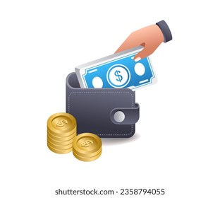 Keep money in the wallet flat isometric illustration