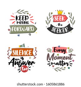 Keep moving forward. Set of typography motivational quotes. Quote Lettering.