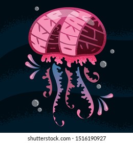 Keep the Ocean Blue - Eco friendly pink colors hand draw lettering phrase in jellyfish silhouette. Save water hand lettering design. Typography vector illustration.