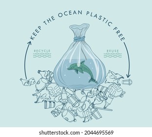 keep ocean clean plastic free vector design