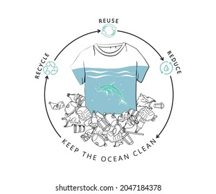 keep the ocean clean recycle reuse reduce vector illustration