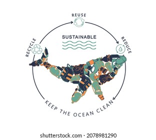 keep the ocean clean recycle reuse reduce vector illustration 