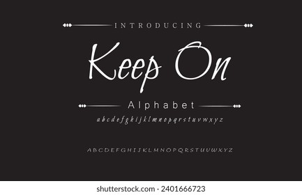 Bleiben Sie auf eleganten Font Uppercase-Fall und Anzahl. Classic Lettering Minimal Fashion Designs. Typografie moderne Serifenschriften erhalten ein traditionelles dekoratives Vintage-Konzept. Vektorgrafik