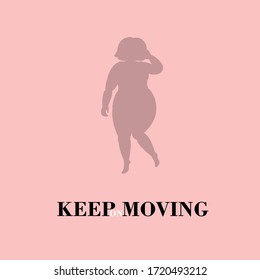 Keep on moving background with plus size women. Vector Illustration