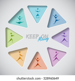 Keep on moving fitness background with origami people