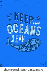 Keep our oceans clean. Stop plastic pollution concept. Whale silhouette filled by garbage. Vector