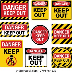 Keep out icon. Security restriction related line icons: danger zone, restricted area, authorized personnel only, hazard warning, access control, safety notice and prohibition signage. Editable vector template. Vector illustration.