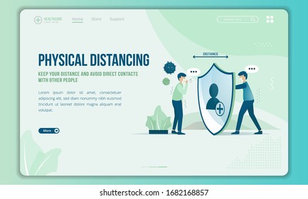 Keep To Physical Distance And Avoid Direct Contact With Other People, Physical Distancing Illustration On Landing Page