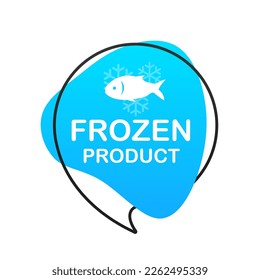 Keep product fish label, stamp. Vector on isolated white background. EPS 10. Keep frozen food product package label. Keep frozen in fridge, snowflake icon. Vector illustration