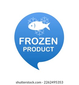 Keep product fish label, stamp. Vector on isolated white background. EPS 10. Keep frozen food product package label. Keep frozen in fridge, snowflake icon. Vector illustration