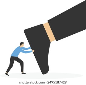 Keep pushing yourself, continue self development or self improve to overcome difficulty and success in business and career concept, confidence businessman pushing big hisself forward with full effort.