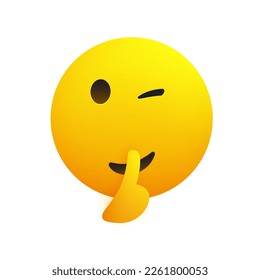 Keep Quiet! - Shushing, Winking, Cheeky Emoji Gesturing, Asking for Be Quiet,Showing Make Silence Sign - Simple Emoticon for Instant Messaging Isolated on White Background - Vector Design Illustration