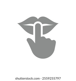 Keep quiet or silence vector icon. Hush symbol with finger on lips, do not make noise.