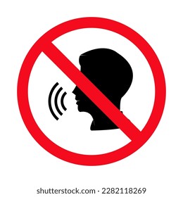 Keep quiet. silent please sign. Crossed person talking.sign icon in circle.
