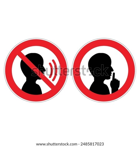 Keep quiet , silent please sign. Crossed person talking, Shhh icon in circle. , on white background