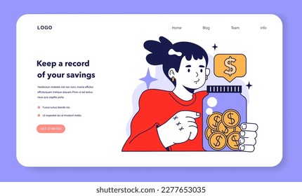 Keep a record of your savings to plan a family budget. Household spendings management web banner or landing page. Financial efficiency, budgeting and economy idea. Flat vector illustration