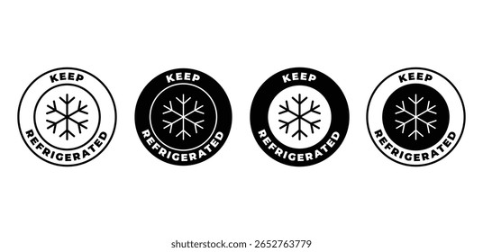 Manter o conjunto de ícones refrigerados símbolos circulares preto e branco com design de vetor floco de neve