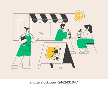 Keep restaurants safe and clean abstract concept vector illustration. Clean outdoor seating area, outside dining, safe and clean food for customers, sanitation practices abstract metaphor.