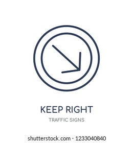 Keep right sign icon. Keep right sign linear symbol design from Traffic signs collection. Simple outline element vector illustration on white background
