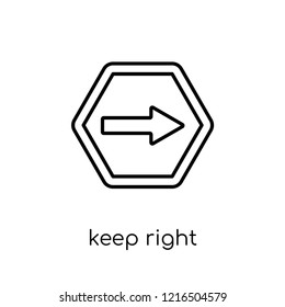Keep right sign icon. Trendy modern flat linear vector Keep right sign icon on white background from thin line traffic sign collection, editable outline stroke vector illustration