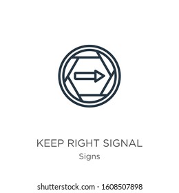 Keep right signal icon. Thin linear keep right signal outline icon isolated on white background from signs collection. Line vector sign, symbol for web and mobile