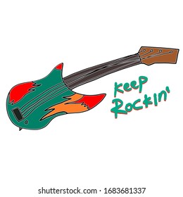 Sigan mecendose. guitarra eléctrica dibujada a mano. doodle de guitarra en llamas