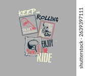 Keep Rolling Skate Board Badges vector graphic design