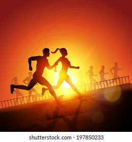 Keep Running - Group Of Runners, men and women running to keep fit. Vector illustration.