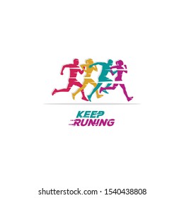 Keep running people and fast sport illustration,  activity background icon logo design