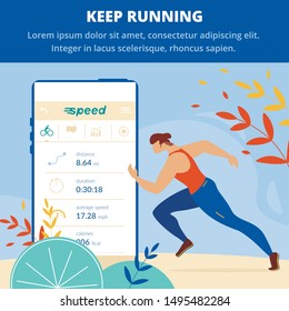 Keep Running Square Banner. Summer Time Season Jogging Competition. Young Man Quickly Run. Records and Top Achievements in Marathon Discipline, Athletics Male Program. Cartoon Flat Vector Illustration