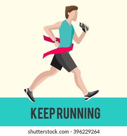 Keep running vector banner.Keep running. Women's half marathon. Marathon competition. Half marathon. Marathon. Running. Jogging. Banner for marathon. Jogging park.