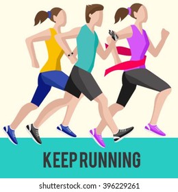 Keep running vector flat banner. Keep running. Women's half marathon. Marathon competition. Half marathon. 